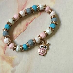Colorful owl stretchy charm bracelet